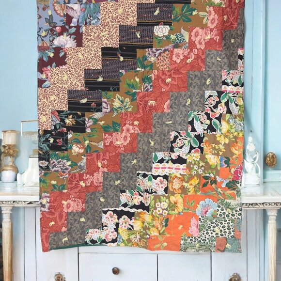 Handcrafted Country Farmhouse Cottage Patchwork Quilt Throw Blanket Bed Scarf